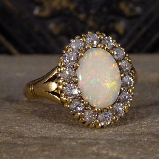Late Victorian Opal and Diamond Cluster in 18ct Yellow Gold - Wharfedale Antiques