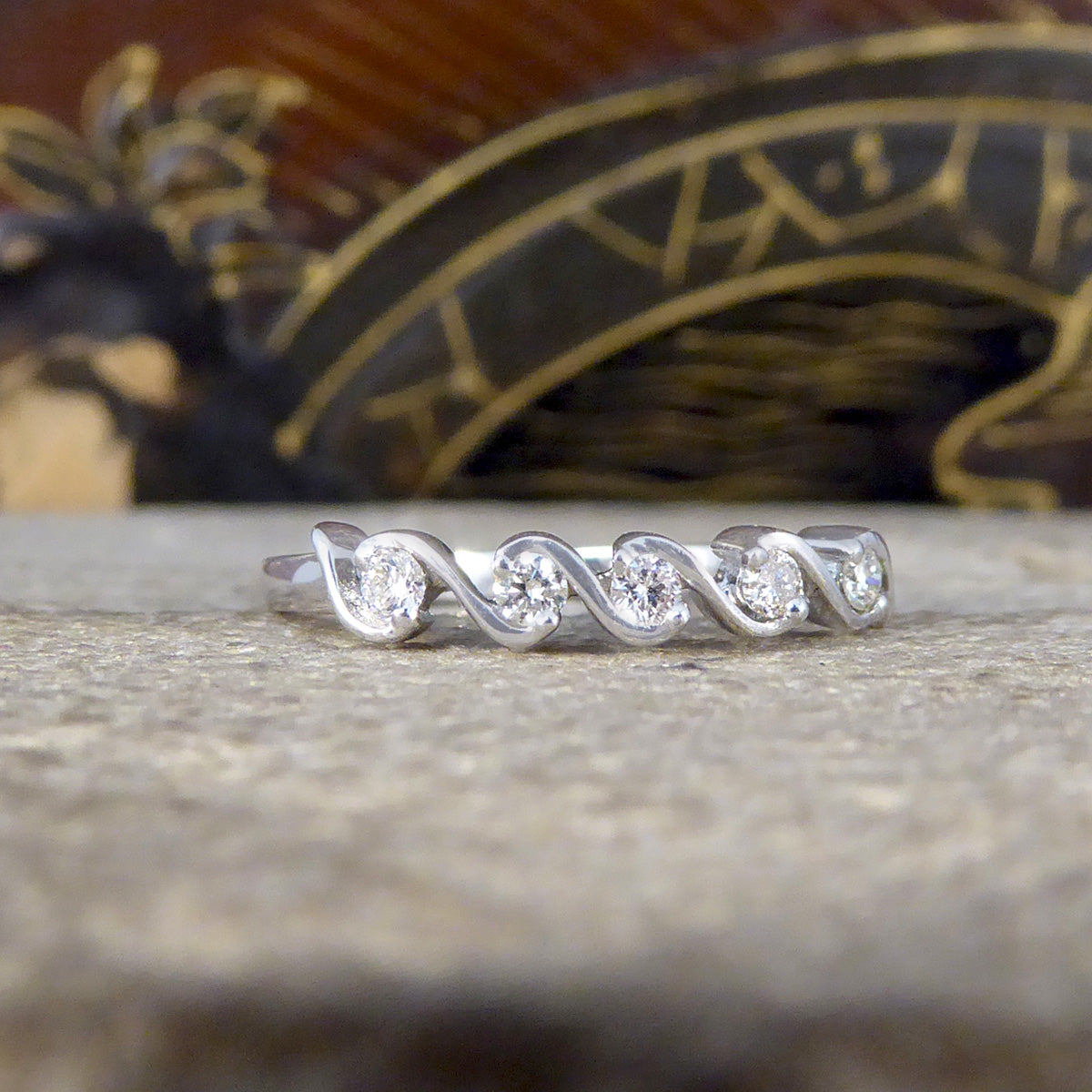 Diamond Five stone Wave Ring in White Gold