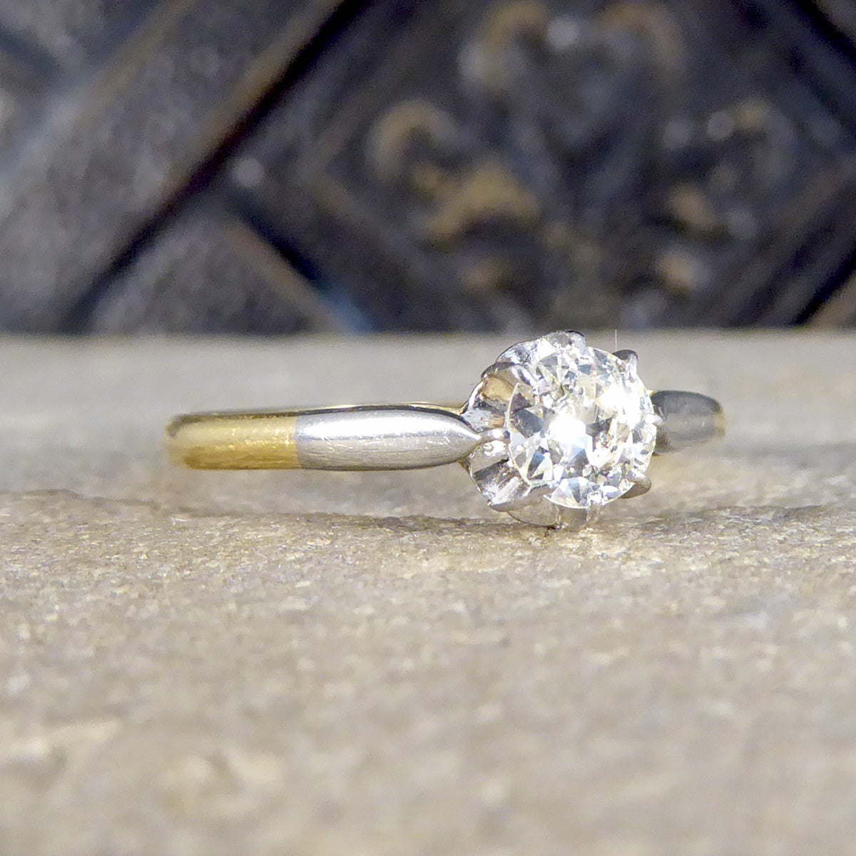 Antique C1910 Diamond Solitaire Illusion Set Ring in 18ct Yellow Gold and Platinum