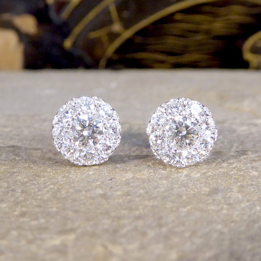 Diamond Stud Earrings with 3.00ct Look Illusion in 18ct White Gold - Wharfedale Antiques