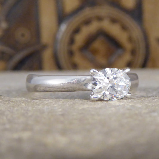 Oval Cut East West Diamond Solitaire Ring in 18ct White Gold - Wharfedale Antiques