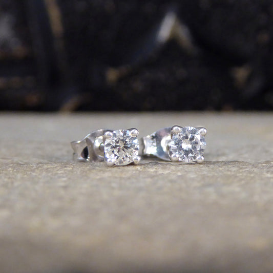 Classic Diamond Stud Earrings in 18ct White Gold - Wharfedale Antiques