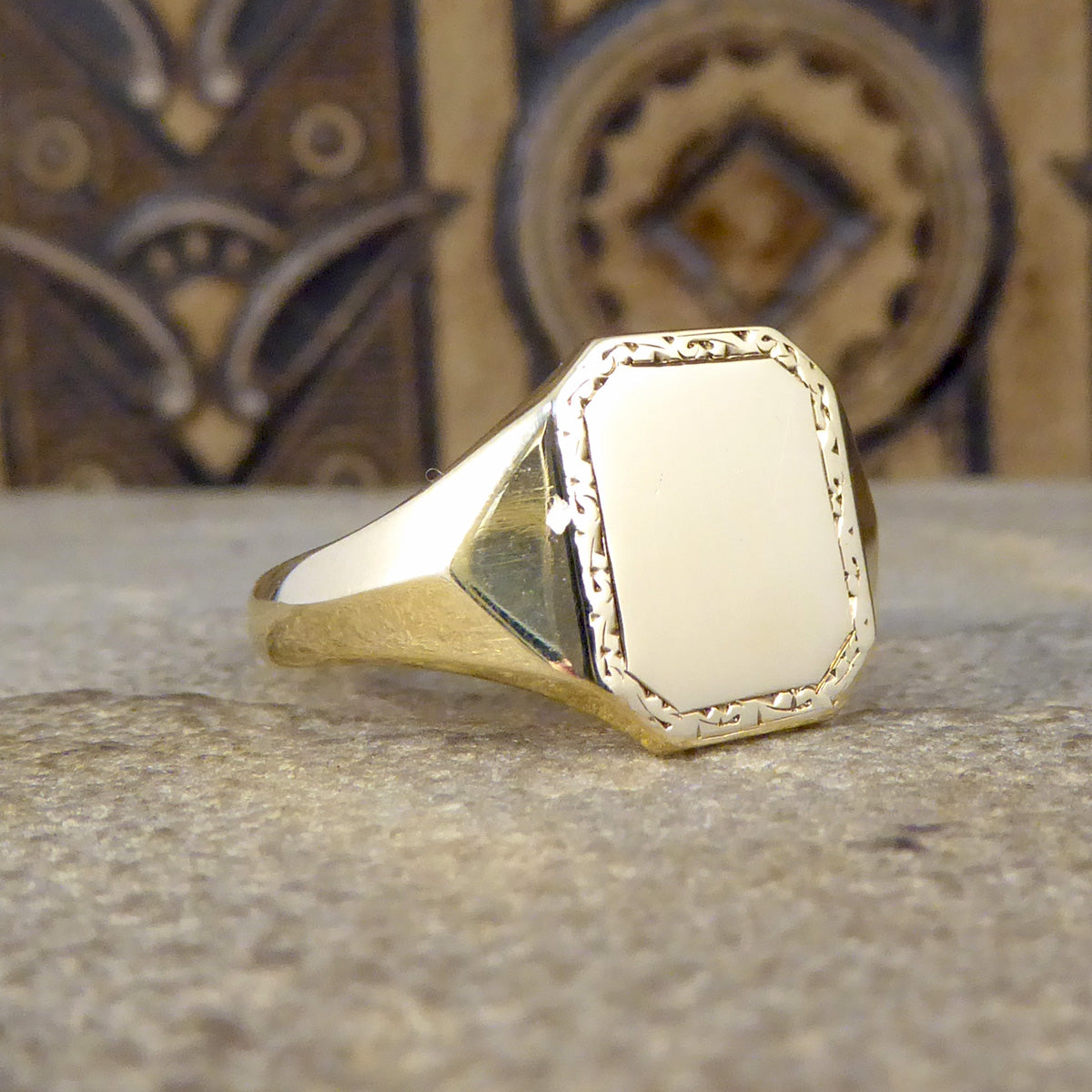 Mid 20th Century Rectangular Framed Signet Ring in 9ct Yellow Gold