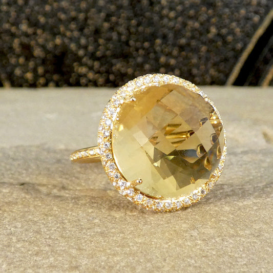 Citrine and Diamond Jelly Tot Ring in 18ct Yellow Gold with Diamond Set Shoulders - Wharfedale Antiques