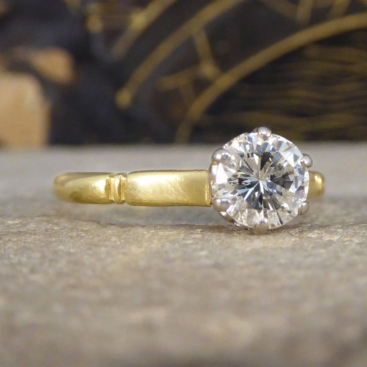 Vintage 0.82ct Diamond Solitaire Ring in 18ct Yellow Gold - Wharfedale Antiques