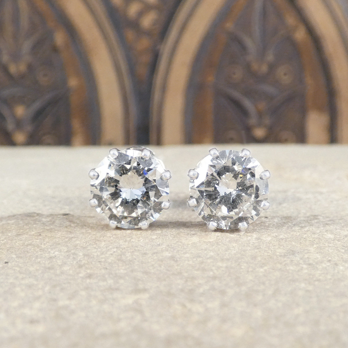 A gorgeous big and beautiful pair of diamond stud earrings in an eight claw secure setting.