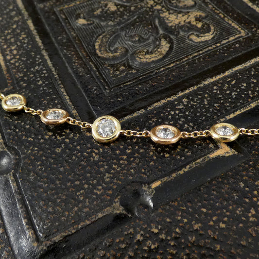 4.55ct Diamond Spectacle Set Spaced Necklace in 18ct Rose and Yellow Gold. Showing close up of setting and links.