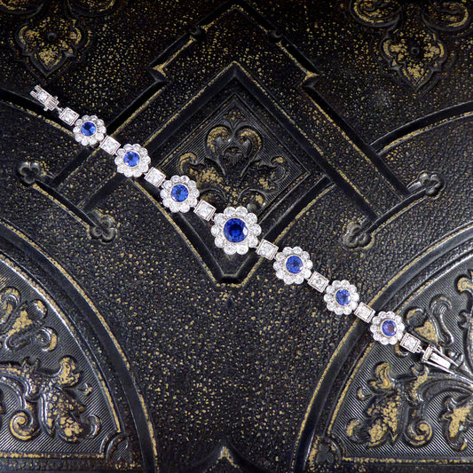 Tanzanite and Diamond Cluster Bracelet in Platinum - Wharfedale Antiques