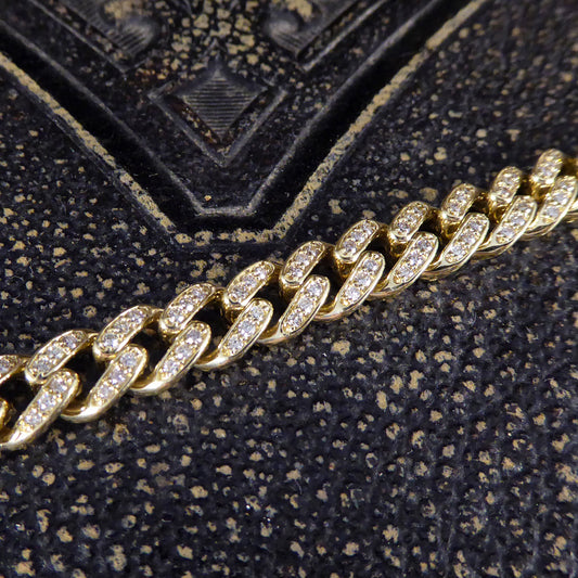 Modern Brilliant Cut Diamond Set Curb Bracelet in Yellow Gold - Wharfedale Antiques