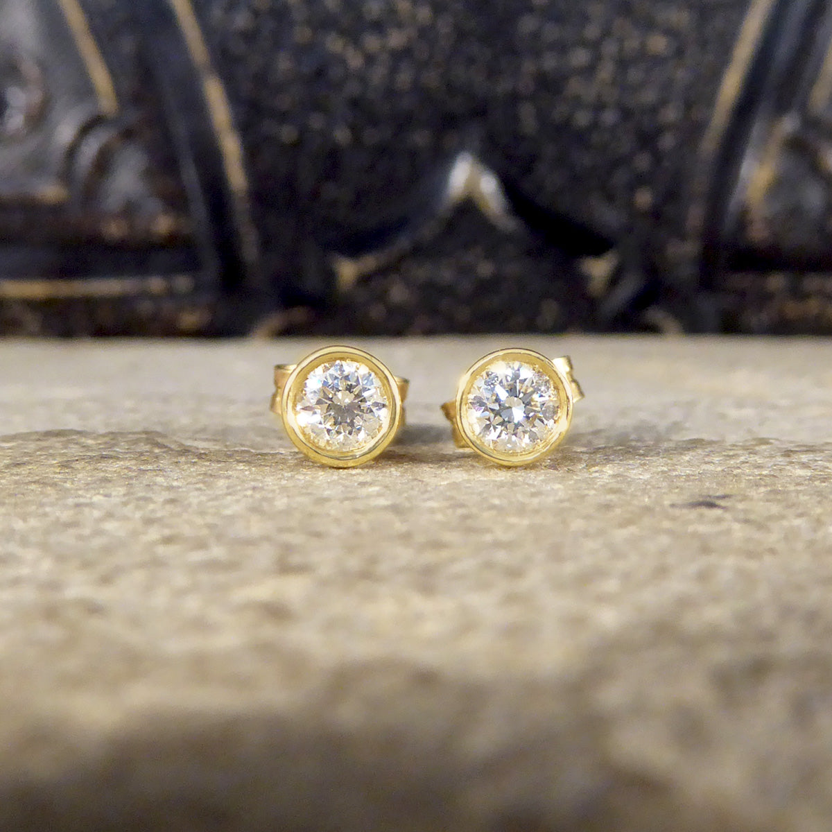 Brilliant Cut Collar Set 0.50ct Diamond Stud Earrings in 18ct Yellow Gold - Wharfedale Antiques