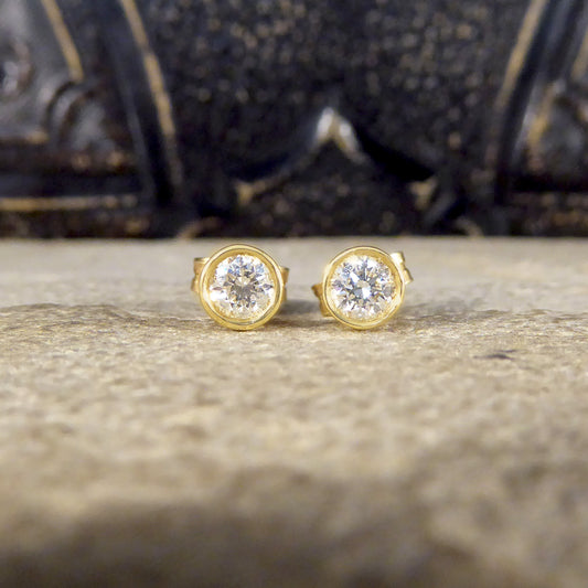 Brilliant Cut Collar Set 0.50ct Diamond Stud Earrings in 18ct Yellow Gold - Wharfedale Antiques
