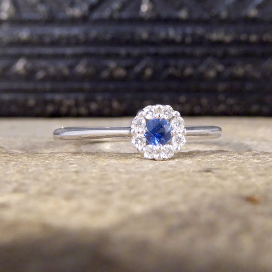 Sapphire and Diamond Circular Cluster Ring in 18ct White Gold - Wharfedale Antiques