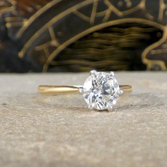 Classic 0.90ct Brilliant Cut Diamond Solitaire Ring in 18ct Yellow and White Gold - Wharfedale Antiques