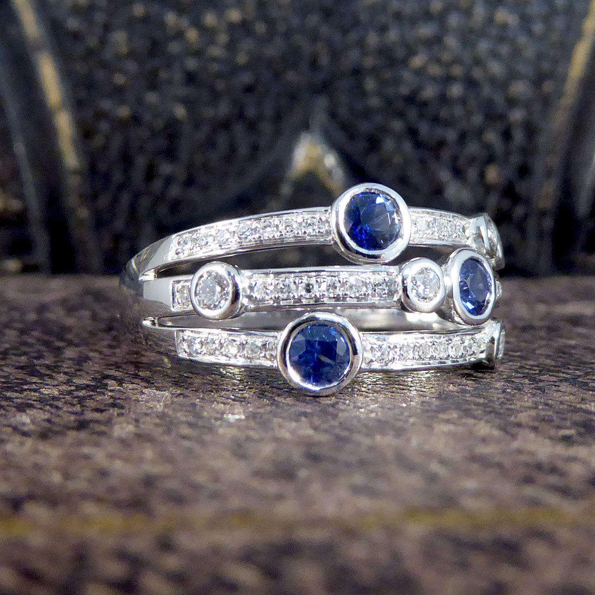 Ceylon Sapphire and Diamond Bubble Style Ring in Platinum - Wharfedale Antiques