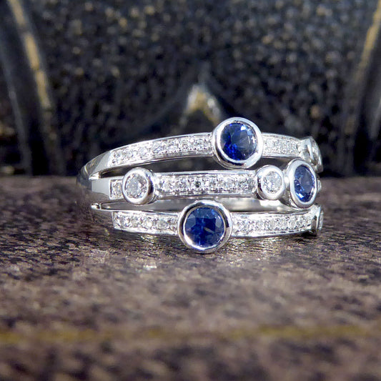 Ceylon Sapphire and Diamond Bubble Style Ring in Platinum - Wharfedale Antiques