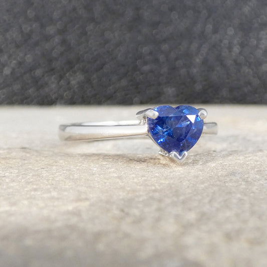 Heart Cut Sapphire solitaire ring in Platinum