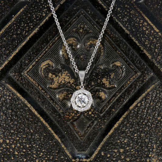 0.86ct Diamond Octagon Halo Cluster Pendant Necklace in Platinum. The perfect gift.