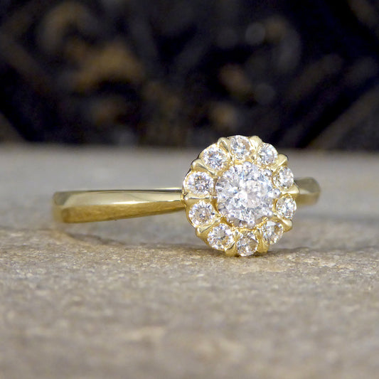 Elegant Daisy Diamond Cluster Ring in 18ct Yellow Gold - Wharfedale Antiques