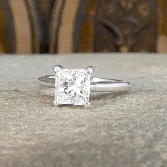Bright and beautiful Princess cut diamond solitaire ring, the perfect engagement ring in 18ct White Gold.