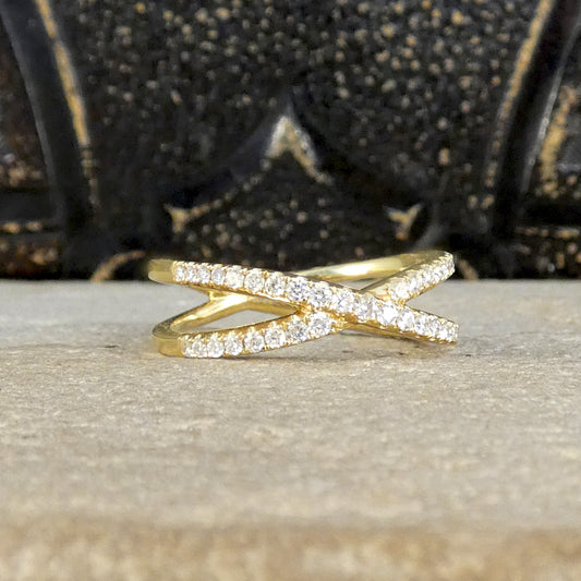 Diamond Two Strand Crossover Ring in 18ct Yellow Gold - Wharfedale Antiques