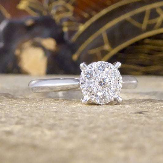Solitaire Illusion set Diamond Cluster Ring in White Gold - Wharfedale Antiques