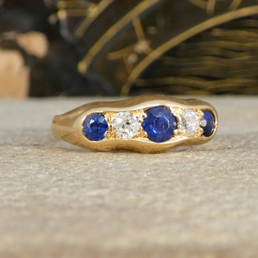 Antique Sapphire and Diamond five stone ring in 18ct yellow gold