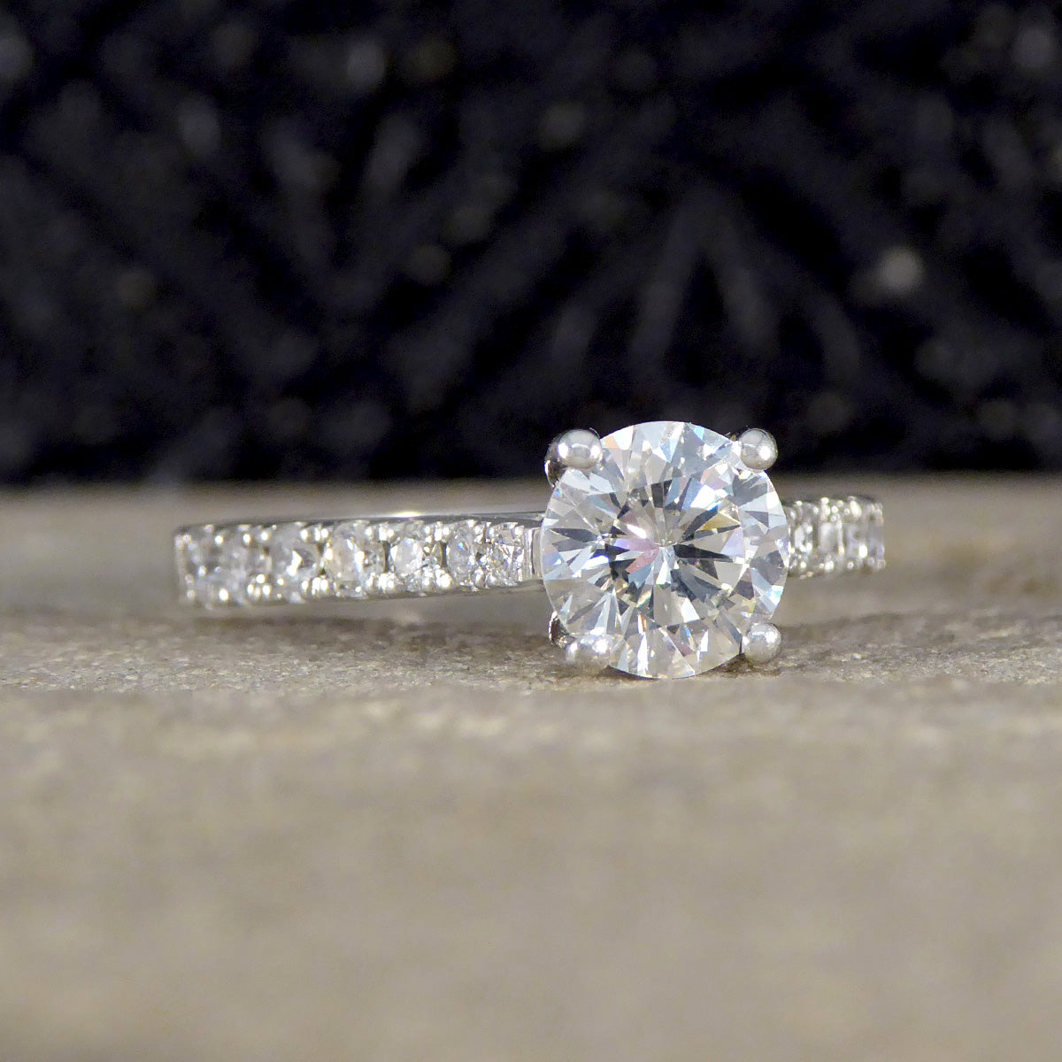 0.85ct Diamond Solitaire Engagement Ring with Diamond Set Shoulders in Platinum - Wharfedale Antiques