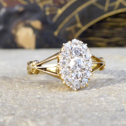 Antique Late Victorian Diamond Oval Cluster in 18ct Yellow Gold - Wharfedale Antiques