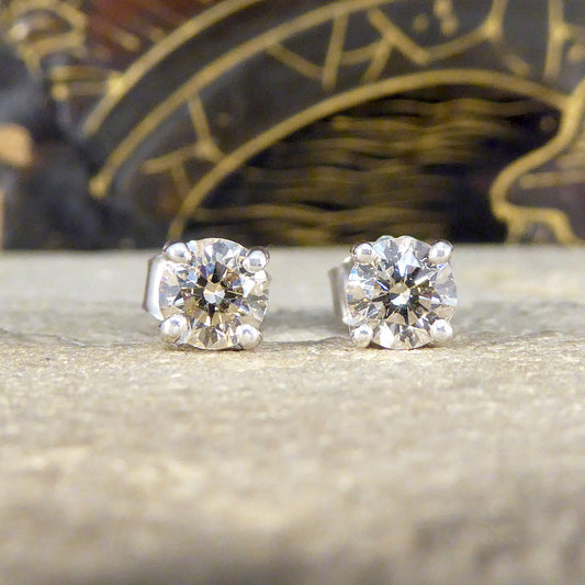 Classic Diamond Stud Earrings in 18ct White Gold - Wharfedale Antiques
