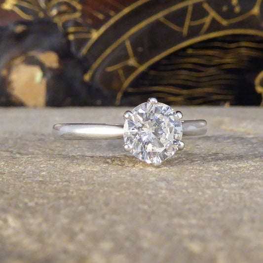 0.95ct Brilliant Cut Diamond Solitaire Engagement Ring in Platinum - Wharfedale Antiques