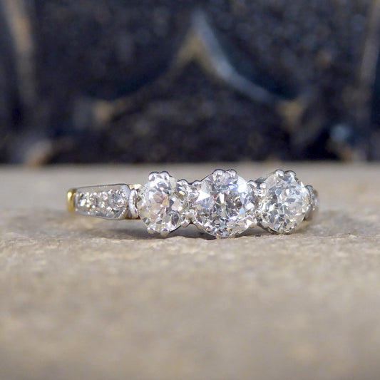 Antique Diamond Trilogy Ring in 18ct Yellow Gold and Platinum - Wharfedale Antiques
