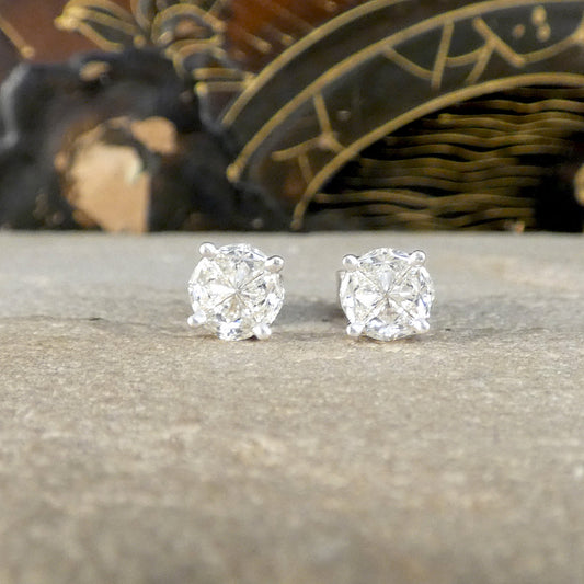 Diamond Pie Set Illusion Cluster Earrings in 18ct White Gold - Wharfedale Antiques