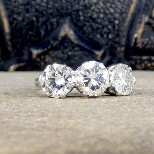 Art Deco Early Brilliant Cut Diamond Three Stone Ring in Platinum - Wharfedale Antiques