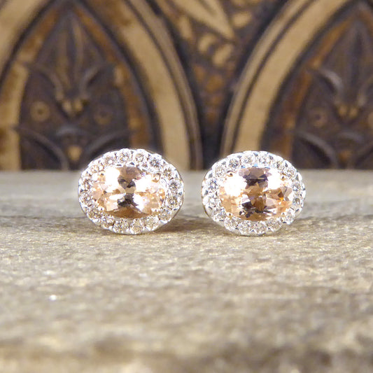 Morganite and Diamond Cluster Earring in Rose Gold - Wharfedale Antiques