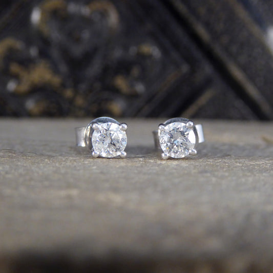 Classic Diamond Stud Earrings in 18ct White Gold - Wharfedale Antiques