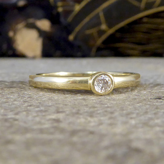 Diamond Single Stone Ring in Yellow Gold Bezel Setting - Wharfedale Antiques