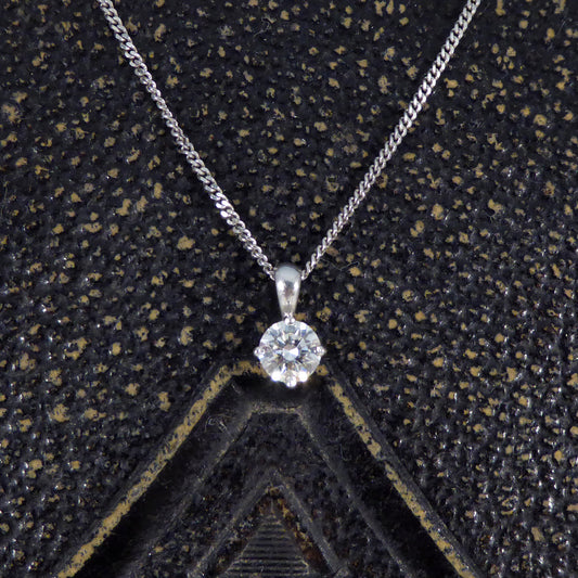 0.50ct Diamond Solitaire Pendant Necklace in 18ct White Gold - Wharfedale Antiques