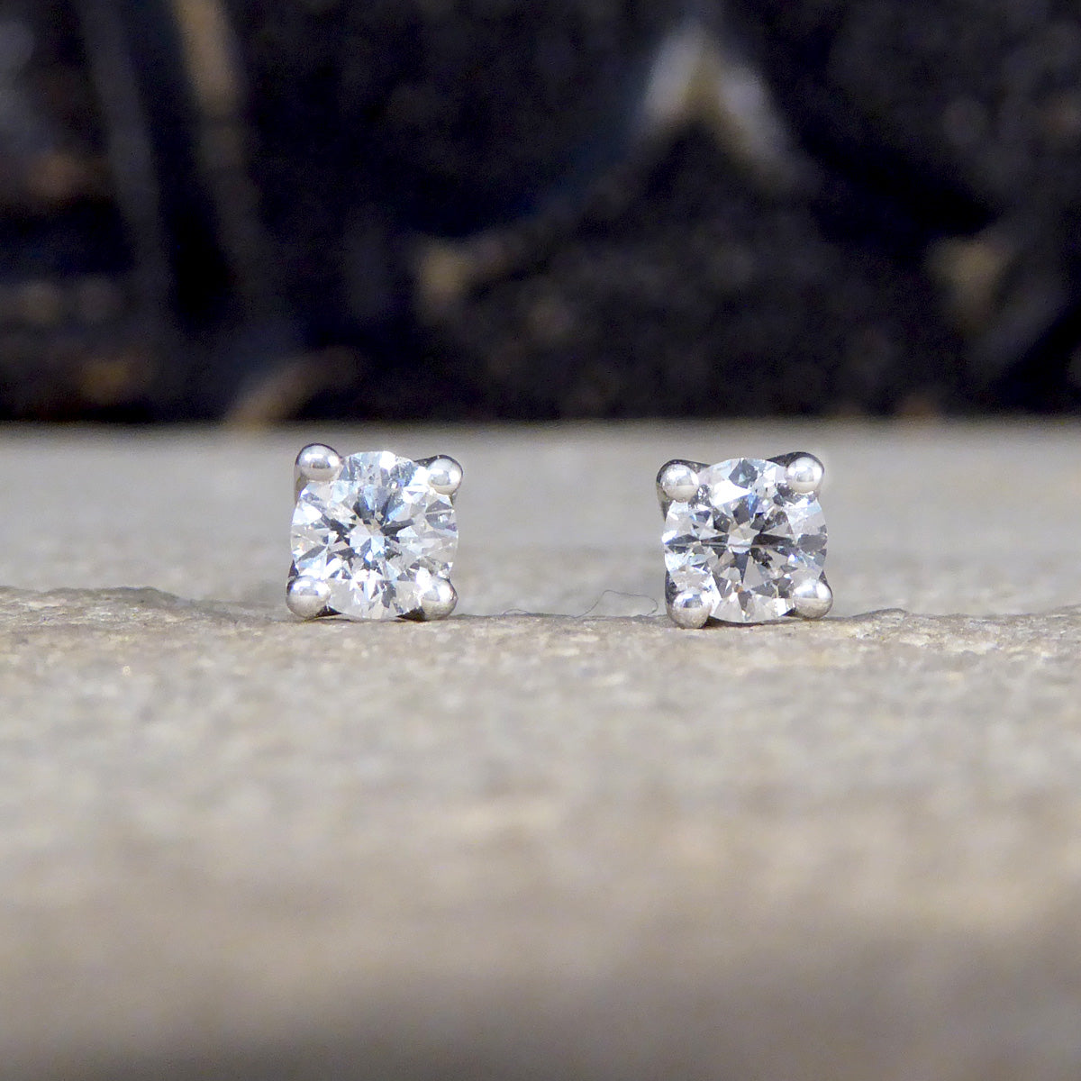 Classic Diamond Stud Earrings in 18ct White Gold - Wharfedale Antiques