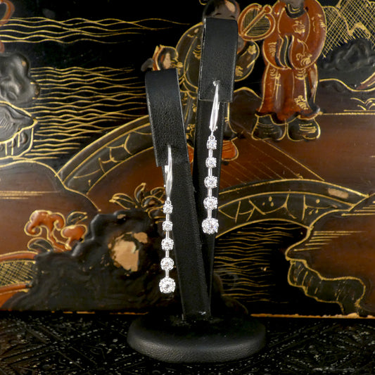 Graduated Diamond Drop Earrings in 18ct White Gold with Lever Backs - Wharfedale Antiques