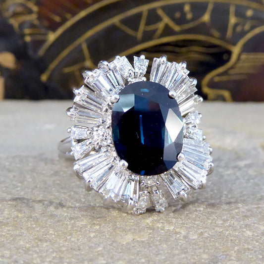 Deep 4.33ct Sapphire and Diamond Ballerina Ring in 18ct White Gold - Wharfedale Antiques