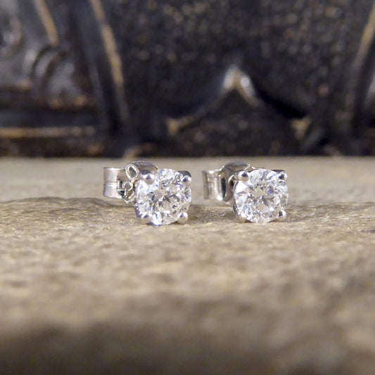 Brilliant Cut 0.53ct Diamond Stud Earrings in 18ct White Gold - Wharfedale Antiques