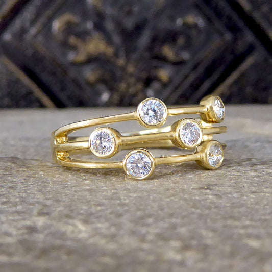 Diamond Three Strand Bubble Ring in 18ct Yellow Gold - Wharfedale Antiques