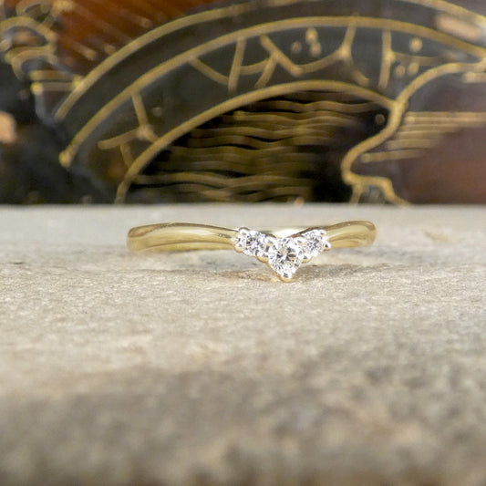 Fine and Dainty Diamond Set Mini Wishbone Ring in Yellow Gold - Wharfedale Antiques
