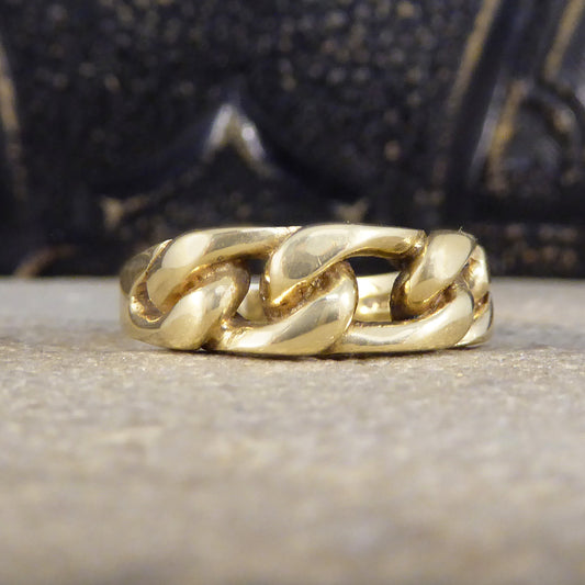 Vintage Solid Yellow Gold Curb Chain Half Band Ring - Wharfedale Antiques
