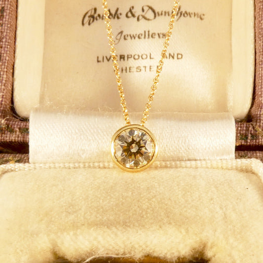 Bezel Set 0.80ct Brilliant Cut Champagne Diamond Necklace in 18ct Yellow Gold - Wharfedale Antiques