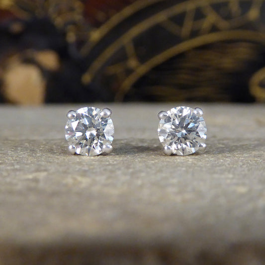 1.02ct Diamond Four Claw Stud Earrings in Platinum - Wharfedale Antiques