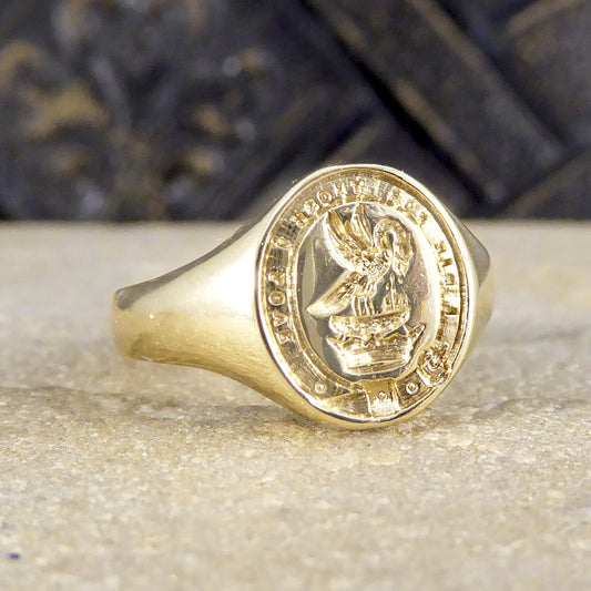 "I Die For Those I Love" Crested Signet Ring in Yellow Gold - Wharfedale Antiques