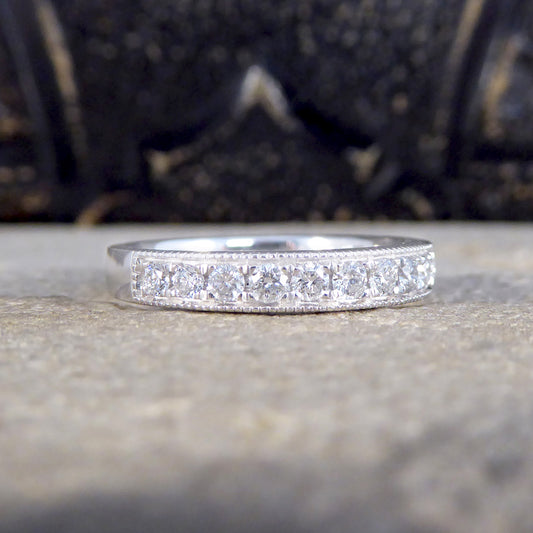 Platinum Half Eternity Ring with 0.50ct Brilliant Cut Diamond - Wharfedale Antiques