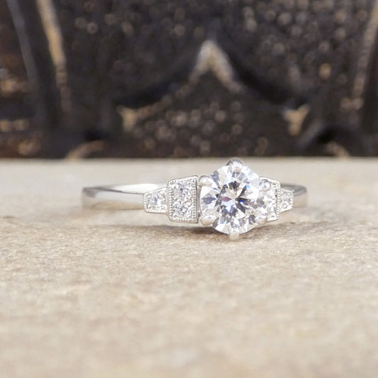 A bright and beautiful quality engagement ring in a classic Art Deco style.