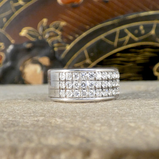 Wide Diamond Set Half Eternity Ring in 18ct White Gold Small Finger Size - Wharfedale Antiques
